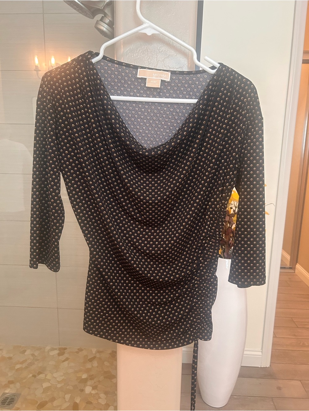 Michael Kors Black Blouse with Metallic Dot Print